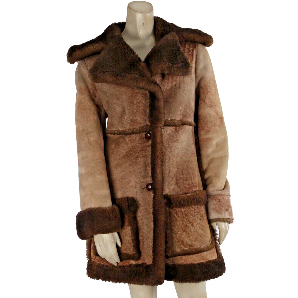 Vintage Brown Genuine Sheepskin Sherpa Coat Jacket Shearling S